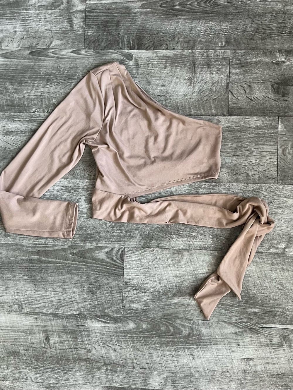 Miss Lola One-Shoulder Tie-Waist Bandeau Top - Nude